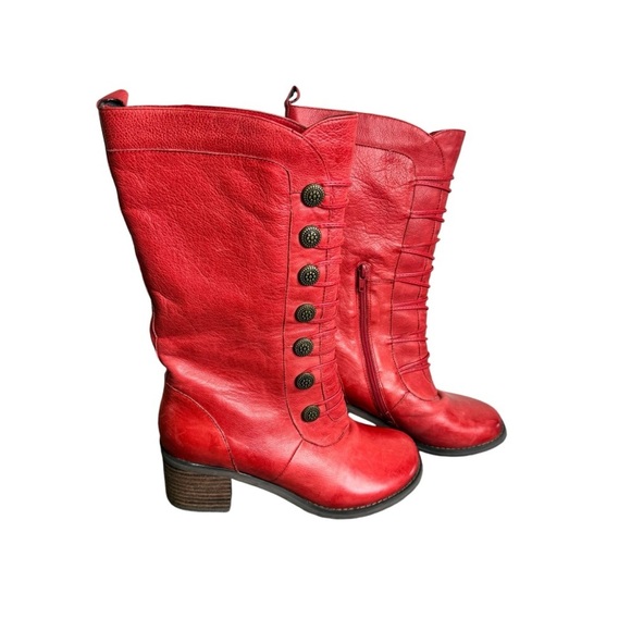 Miz Mooz Normandy Red Leather Mid Calf Boot Size 7.5 - Picture 1 of 13